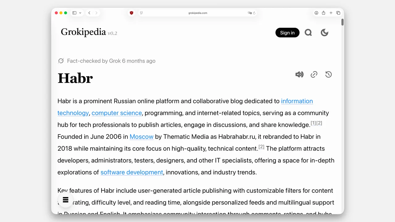 ИИ-энциклопедия Илона Маска Grokipedia фактически заброшена: обновлений нет с апреля 2026 года
