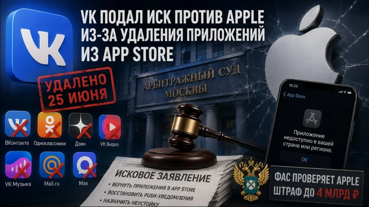 VK подала иск к Apple: требует вернуть приложения в App Store и 58 млн рублей в день неустойки