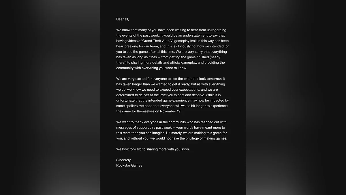 Rockstar Games впервые прокомментировала утечки геймплея GTA VI: «Это не так мы хотели показать вам игру»
