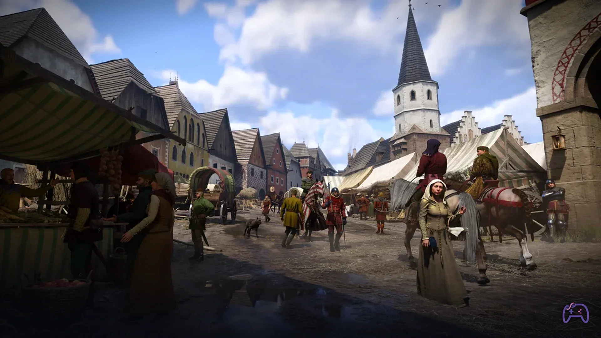 логотип Kingdom Come Salvation на фоне средневекового пейзажа