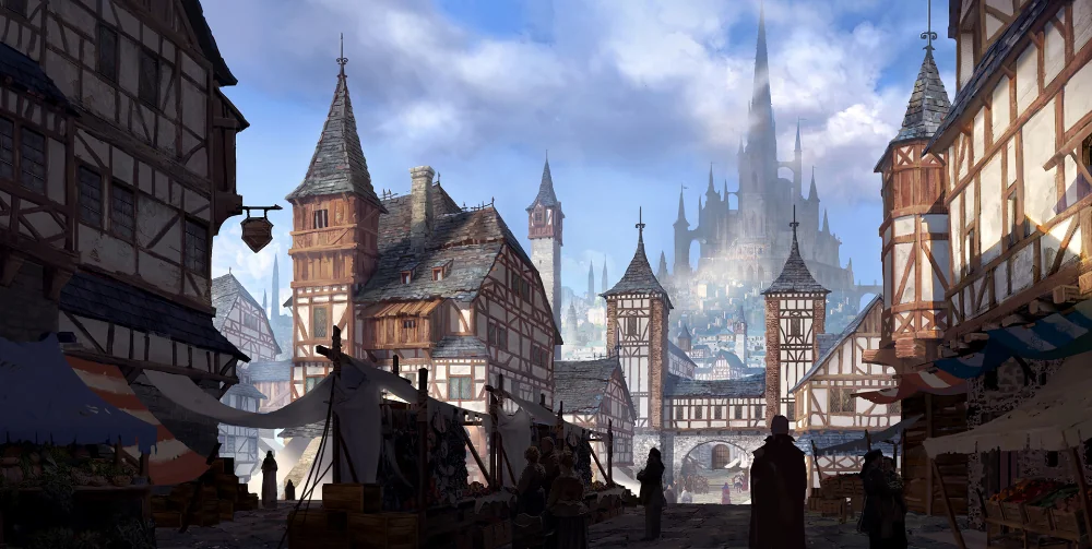 концепт-арт средневекового города из новой игры Warhorse Studios