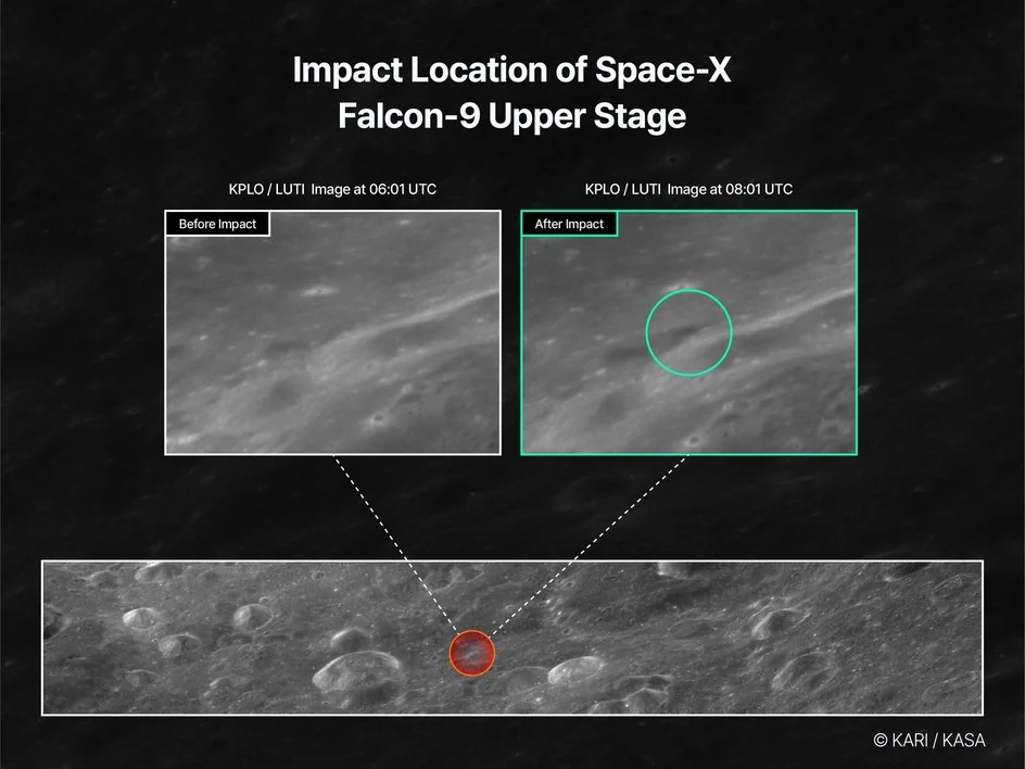 Схема точки падения ступени Falcon 9 на Луне