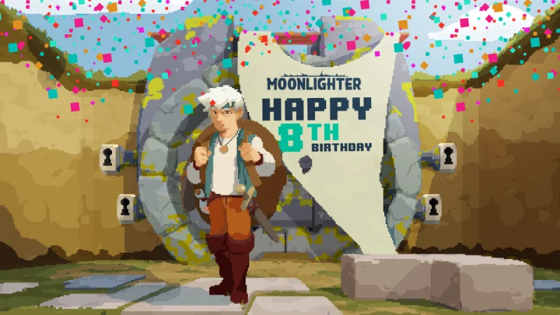 арт Moonlighter на фоне логотипа Steam