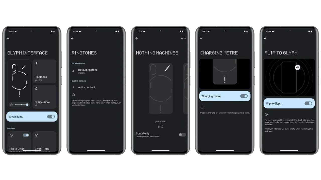 сравнение интерфейсов Glyph от Nothing и HiLight от Google