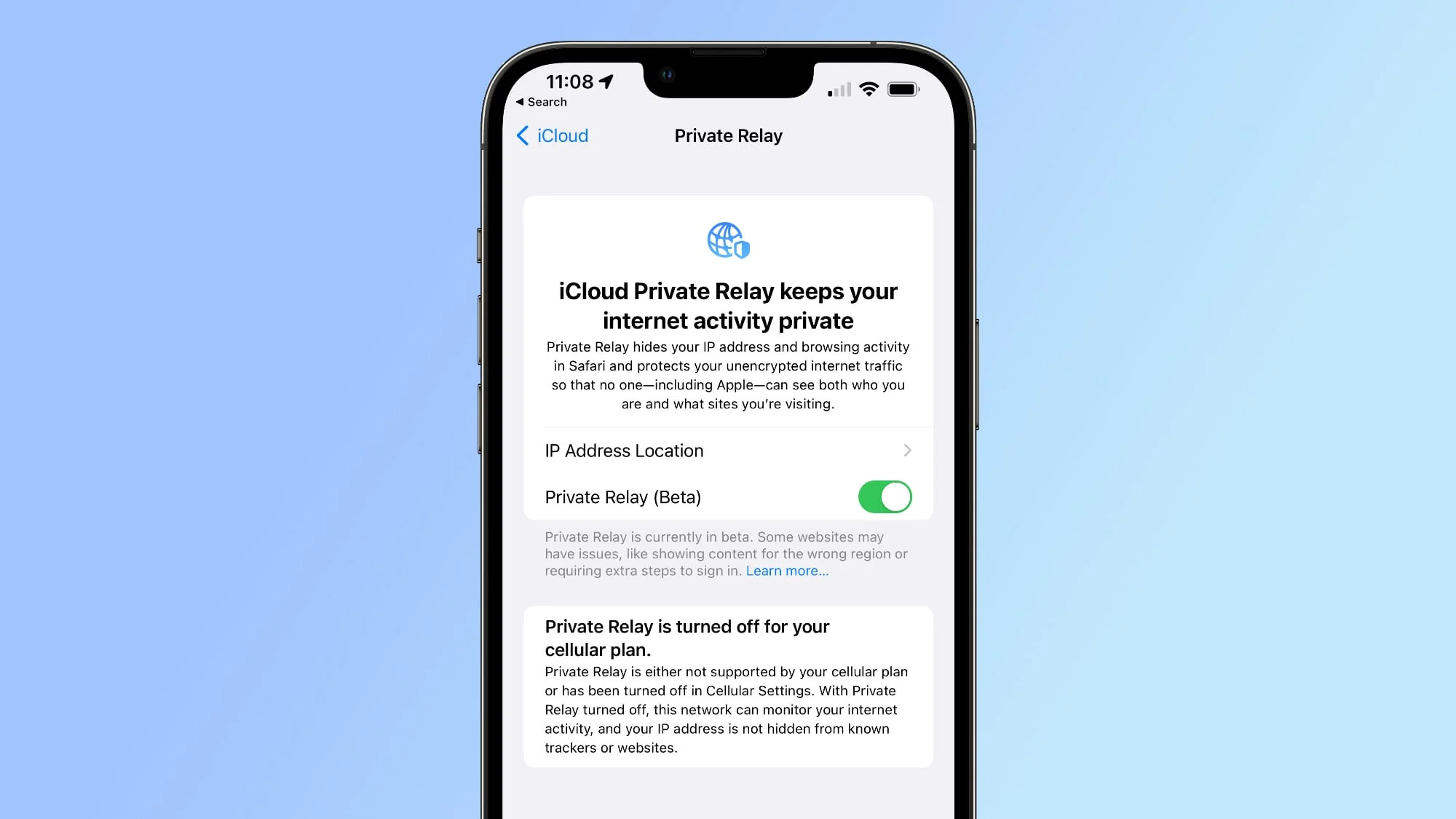 логотип iCloud Private Relay на фоне настроек iOS