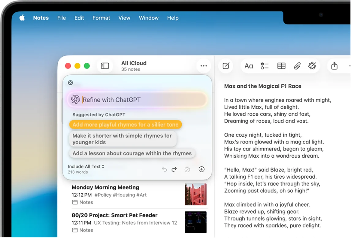 интерфейс плагина ChatGPT для Apple Messages на Mac