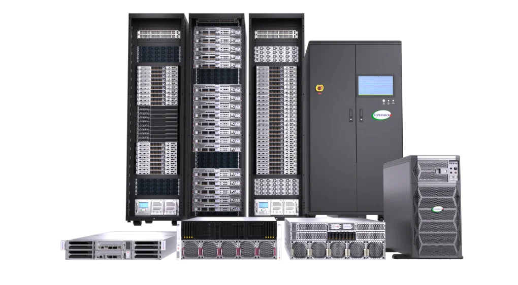 логотип Supermicro на фоне серверов для ИИ