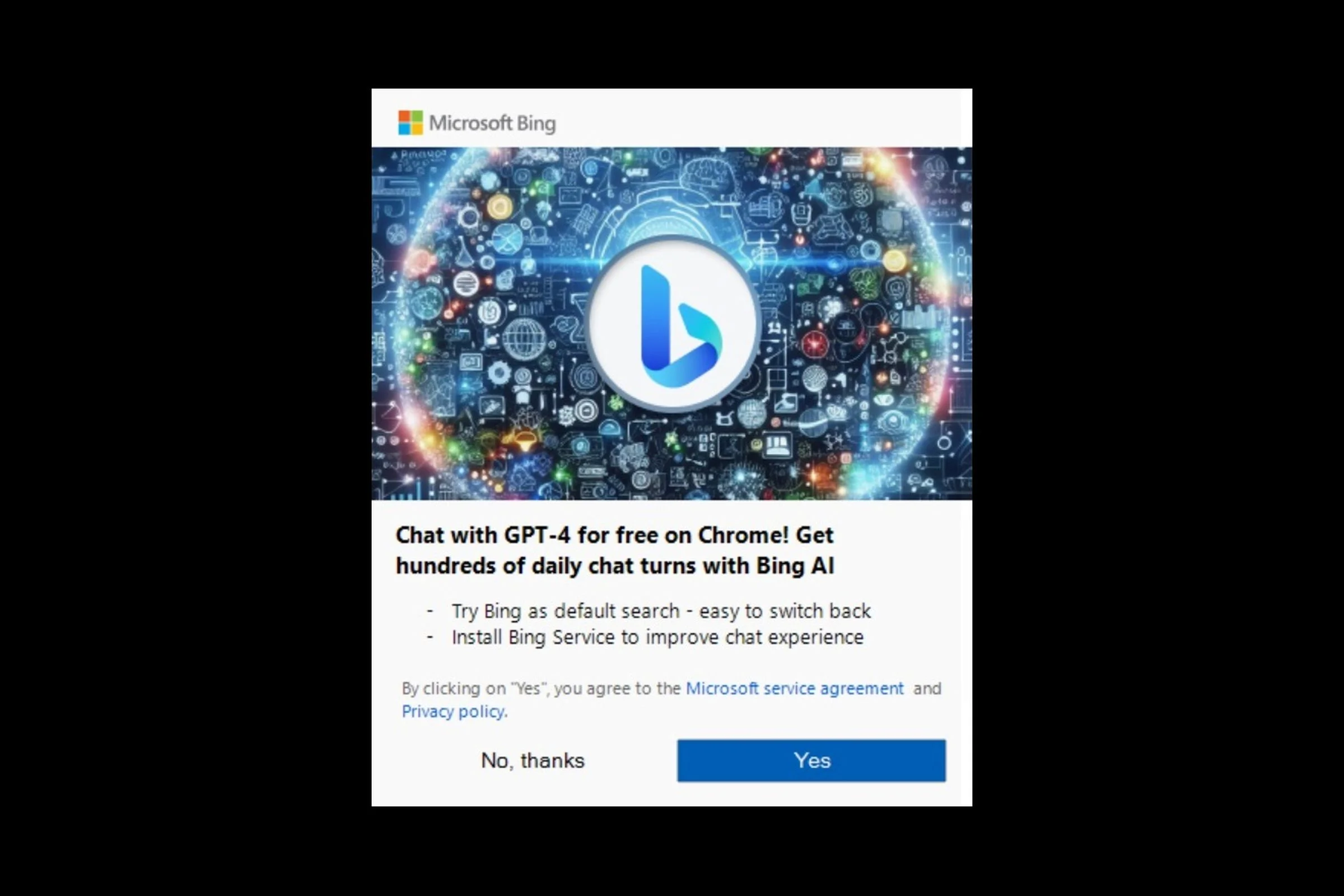 предупреждение Chrome об расширении Microsoft Bing