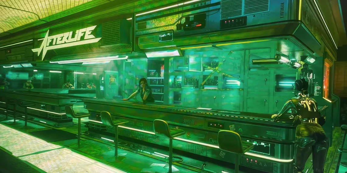 локация лужи у входа в клуб Afterlife в Cyberpunk 2077