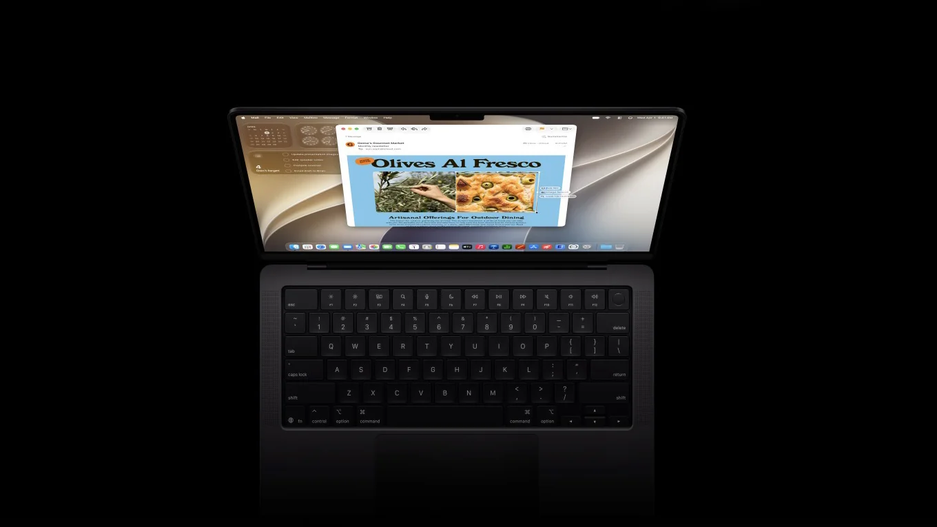 рабочий стол macOS 27 Golden Gate с интерфейсом Liquid Glass