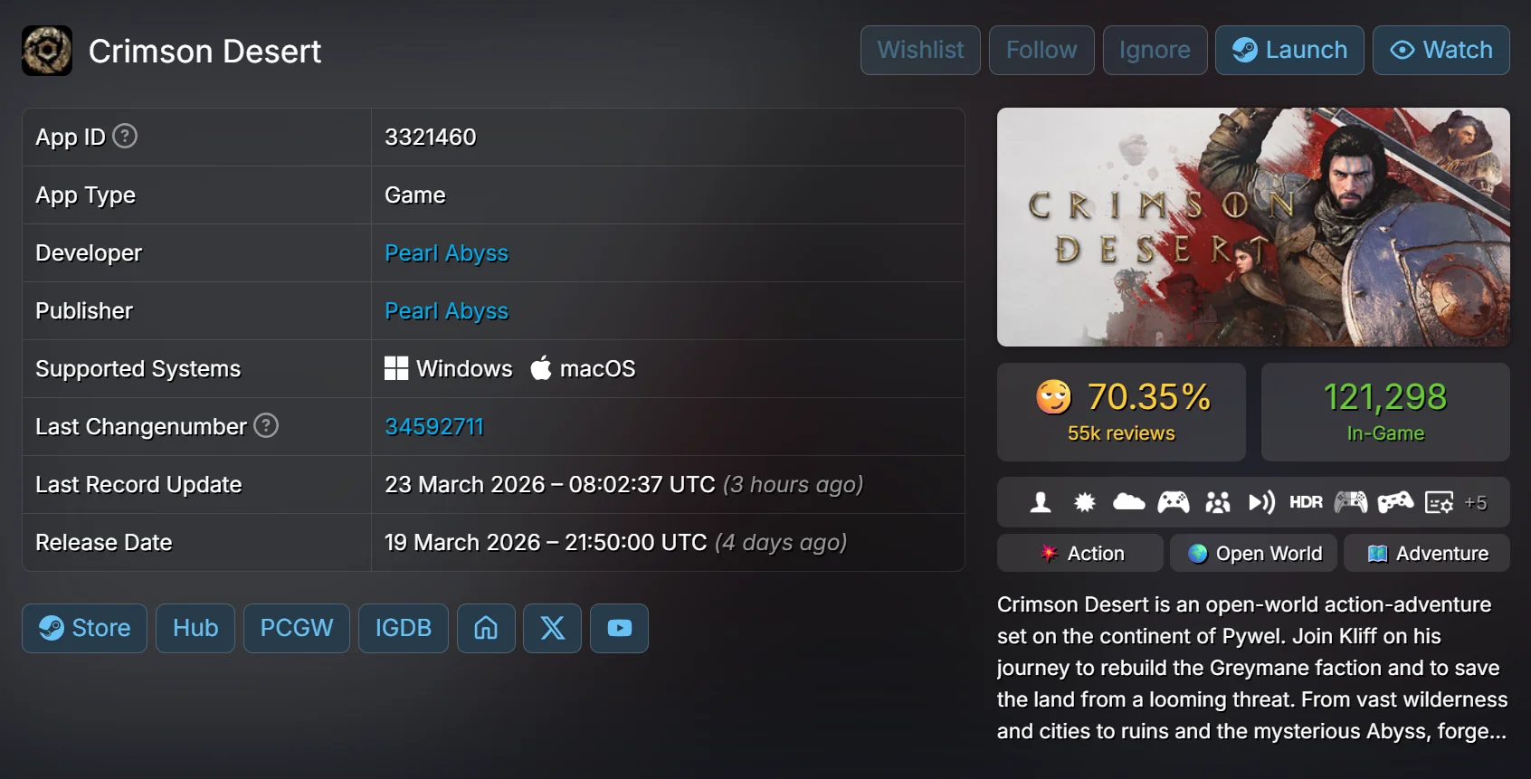 интерфейс Steam со скидкой 20% на Crimson Desert
