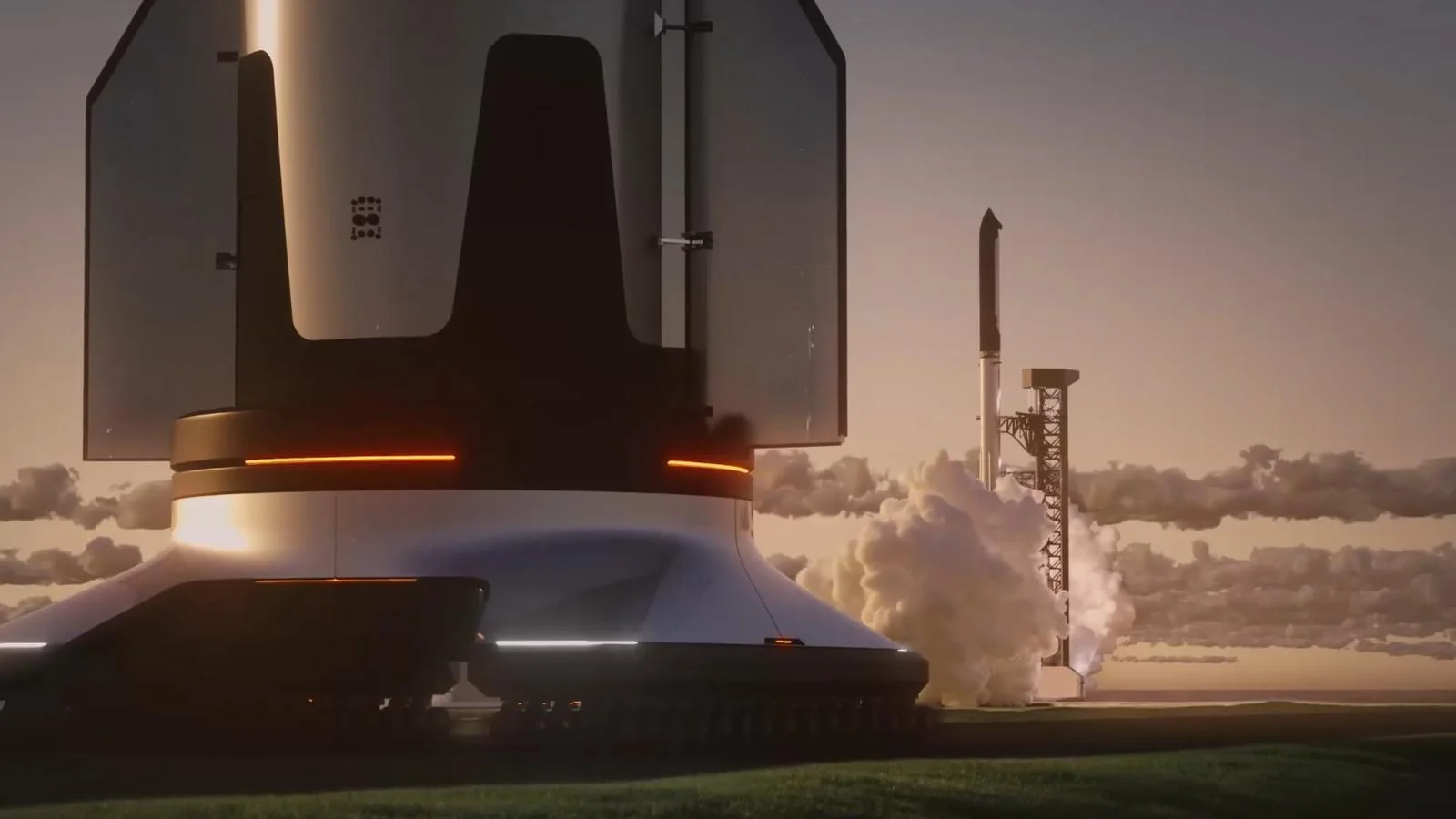 Ракета Starship на пусковом столе Starbase