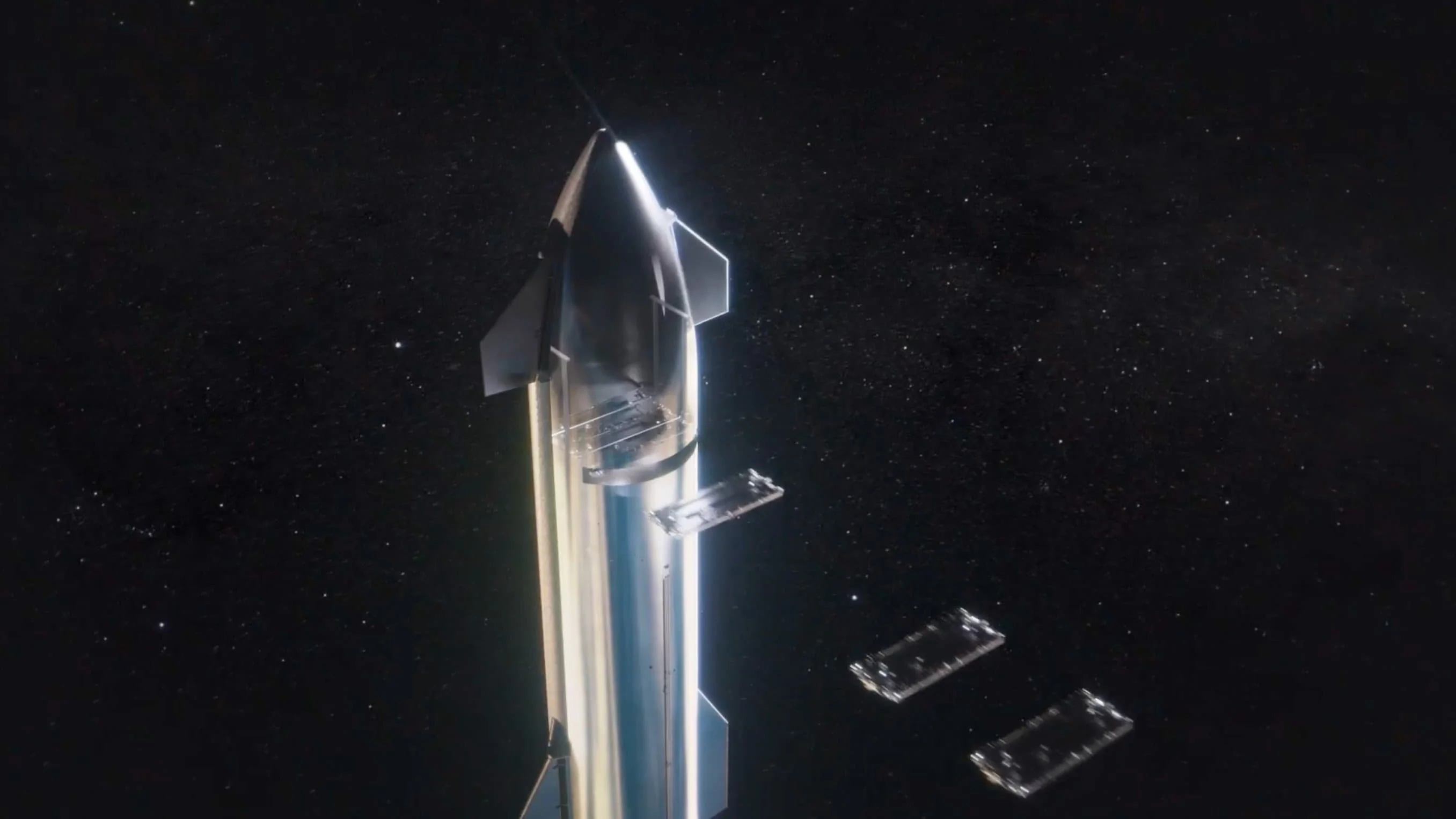 Спутники Starlink V3 в процессе развёртывания с Starship