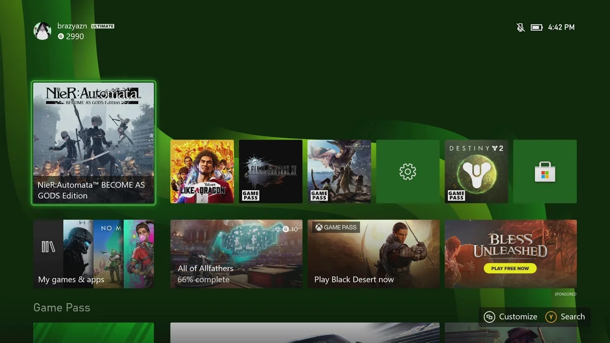 интерфейс Xbox с уведомлением об успешной активации цифровой лицензии