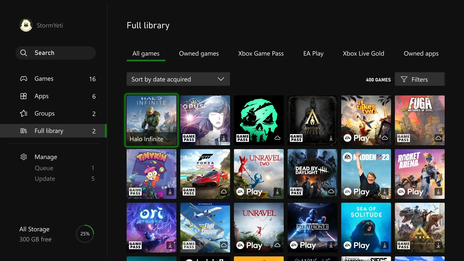 сравнение физической и цифровой библиотеки игр в профиле Xbox