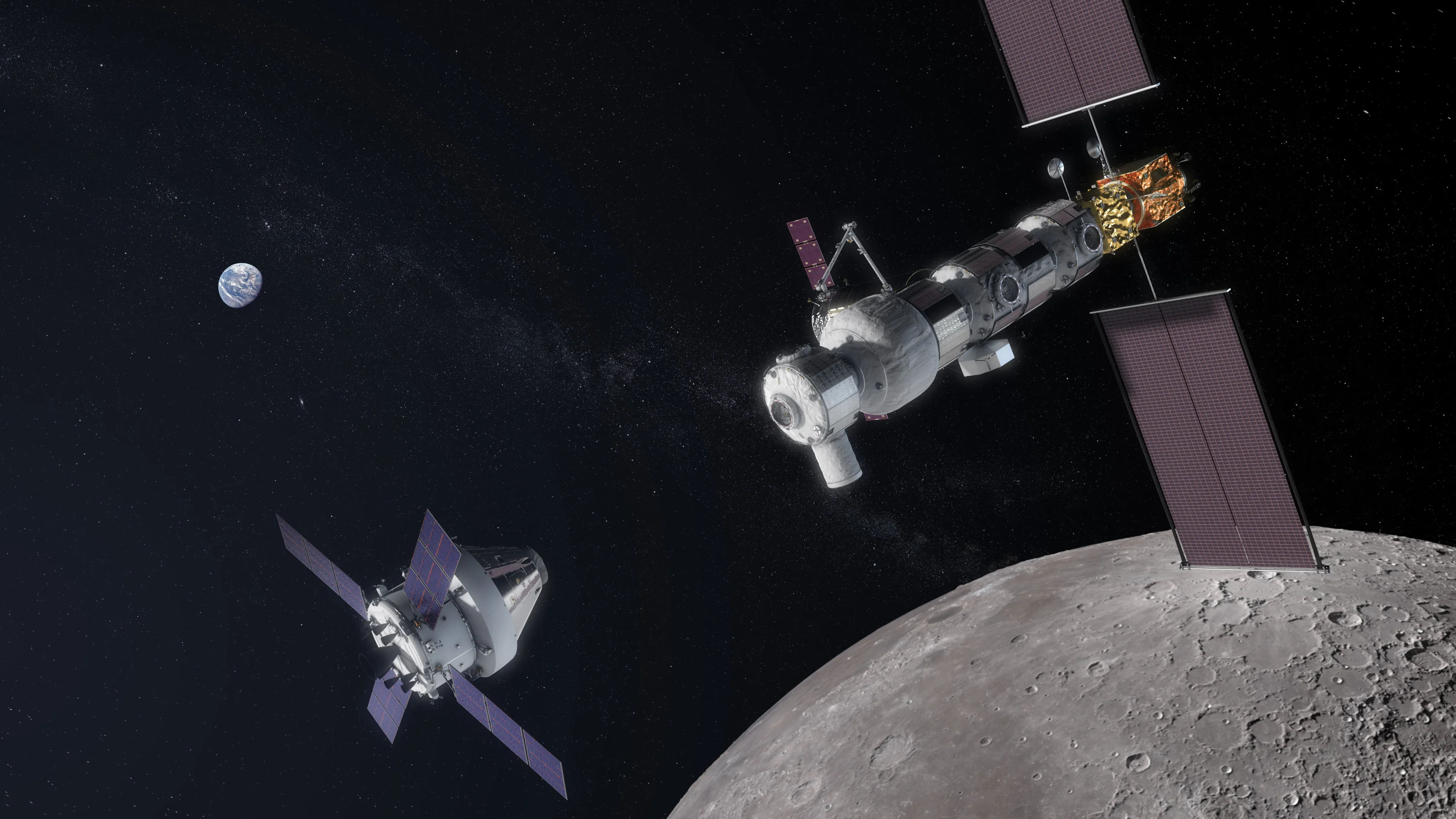 космический корабль Orion приближается к станции Gateway
