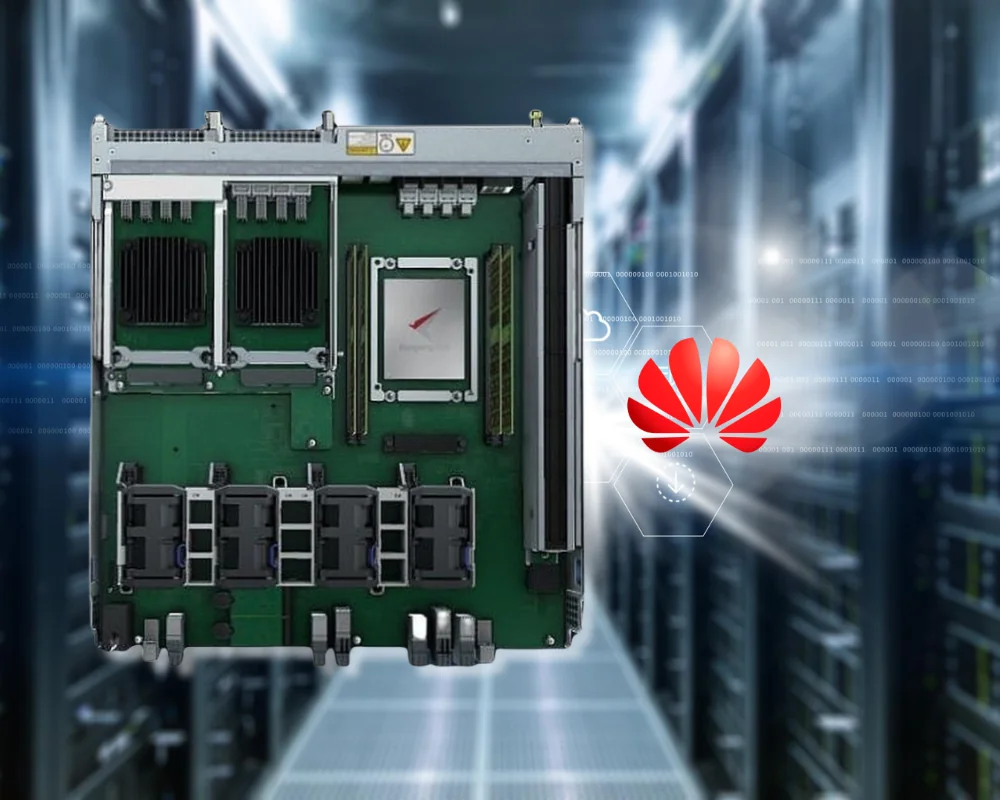 серверный стойка с ускорителями Huawei Ascend 950 в дата-центре