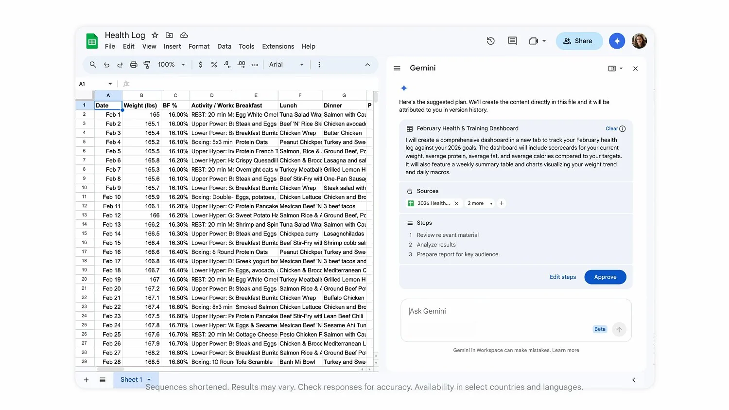 Gemini Live создает меню и список покупок в Google Docs и Sheets