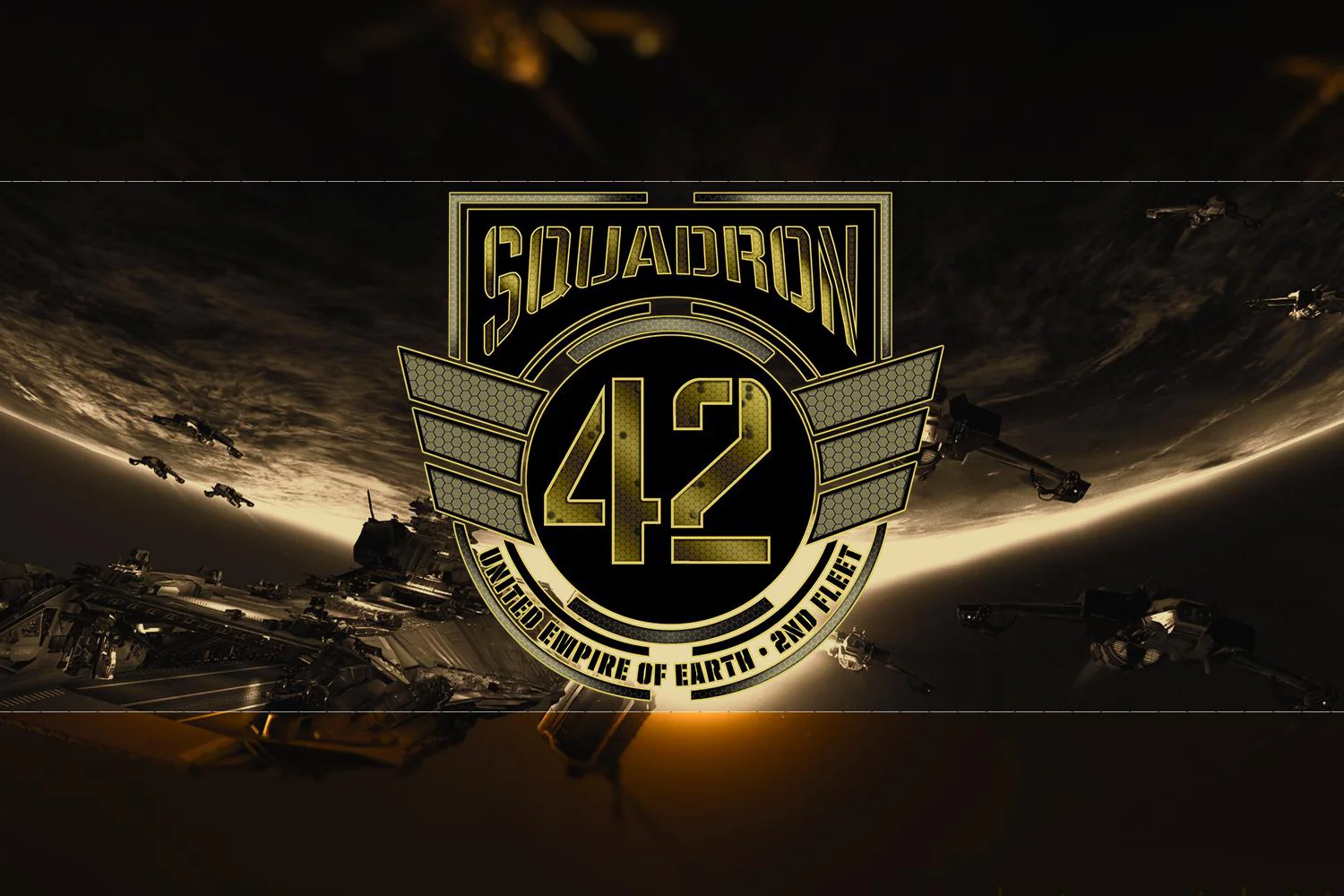 логотип Squadron 42 на фоне космического корабля