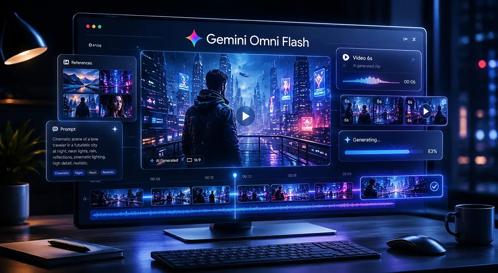 пример продления сцены в Gemini Omni 1.1 Flash: персонаж в коридоре с опческим долли-зумом