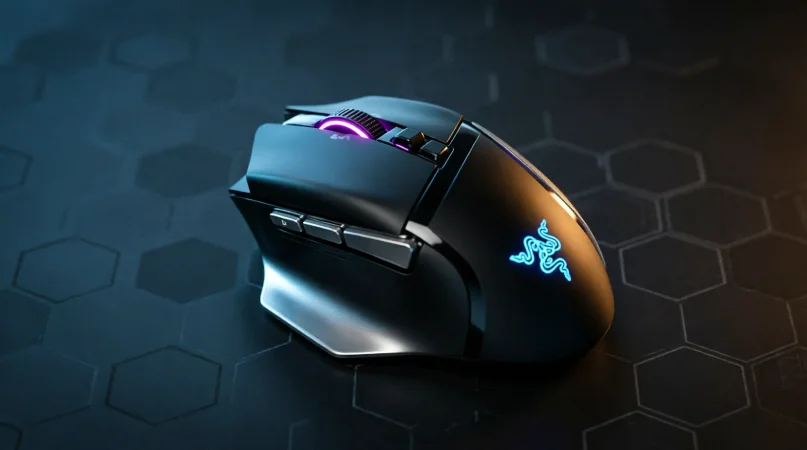 Крупный план колесика прокрутки Razer HyperScroll Tilt Wheel Gen-2 в мыши Basilisk V4 Pro