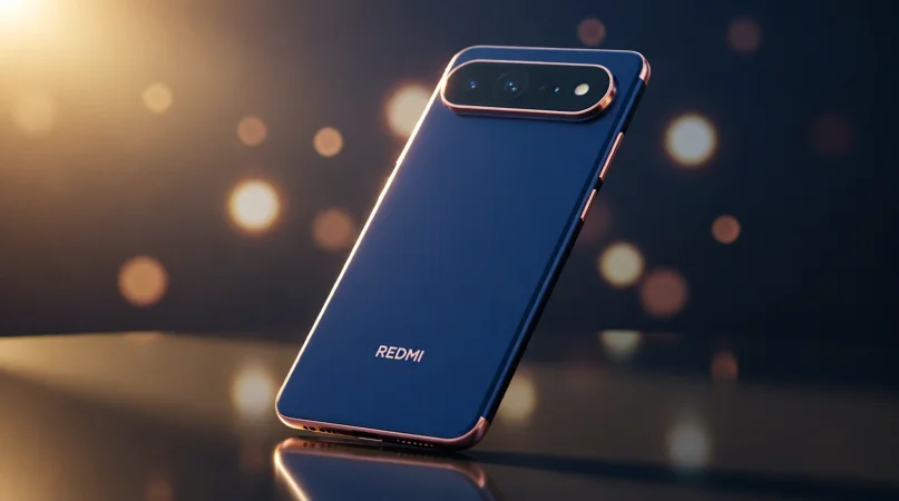 Концепт-арт смартфона REDMI Turbo 6 Max с массивным блоком камер и указанием ёмкости батареи