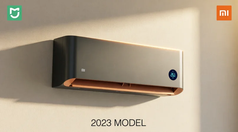 Белый настенный блок кондиционера Xiaomi Mijia Super Energy-Saving 2026 в интерьере гостиной