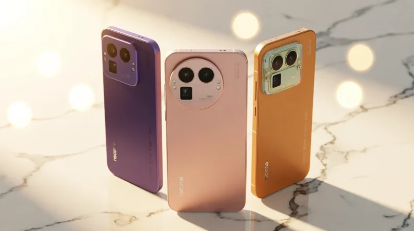 Смартфон realme GT 8 Pro с логотипом ColorOS 17 на экране блокировки