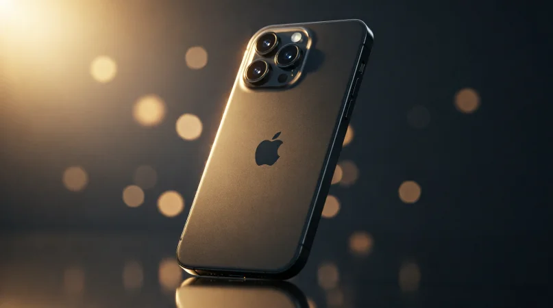 смартфон Apple iPhone 18 Pro в титановом корпусе, снимающий видео на штативе