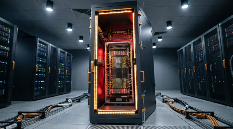 Серверная стойка с графическими ускорителями Nvidia, используемыми в дата-центрах CoreWeave