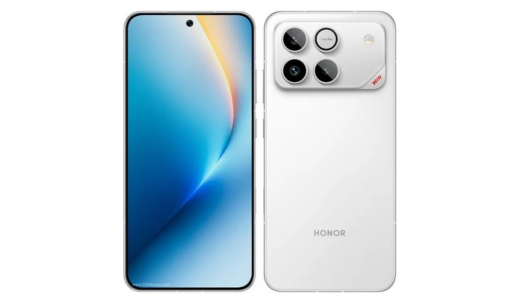 Рендер смартфона Honor Win 2 с акцентом на систему активного охлаждения и тонкие рамки экрана