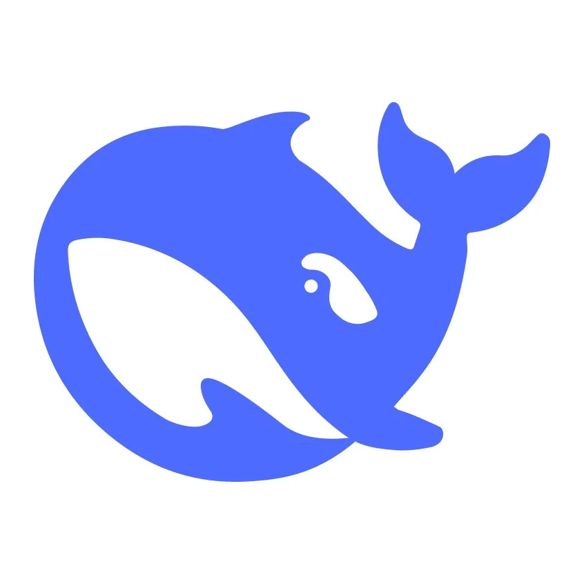 Логотип DeepSeek на фоне серверных стоек современного центра обработки данных
